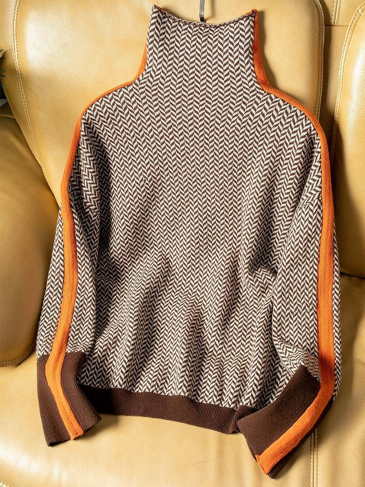 Lefèvre™ Pull à col roulé à rayures contrastantes
