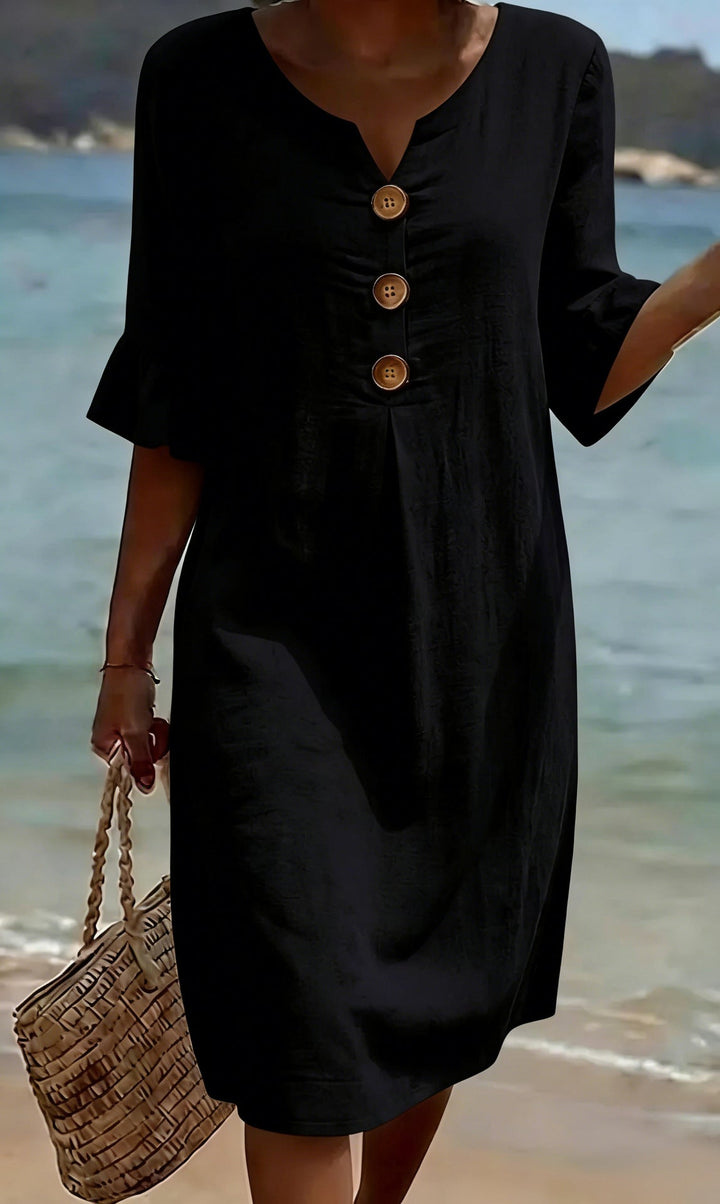 Lefèvre™ Robe Lin Et Coton Boutonnée Élégante