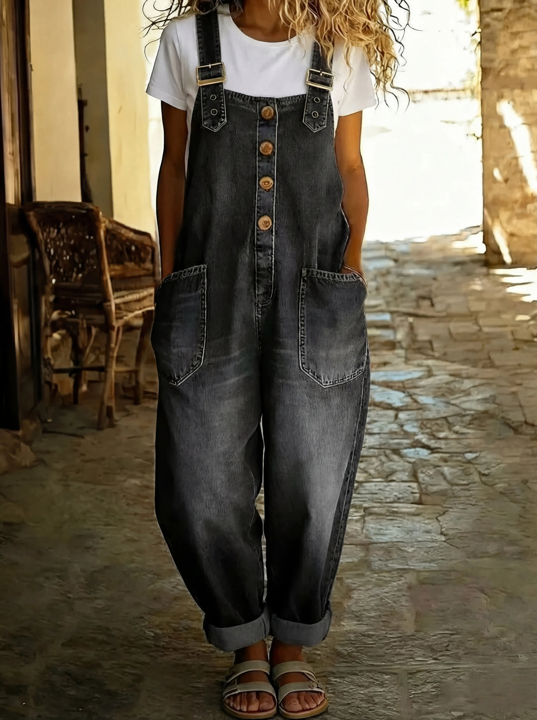 Lefèvre™ Combinaison en denim décontractée avec boucle ajustable.