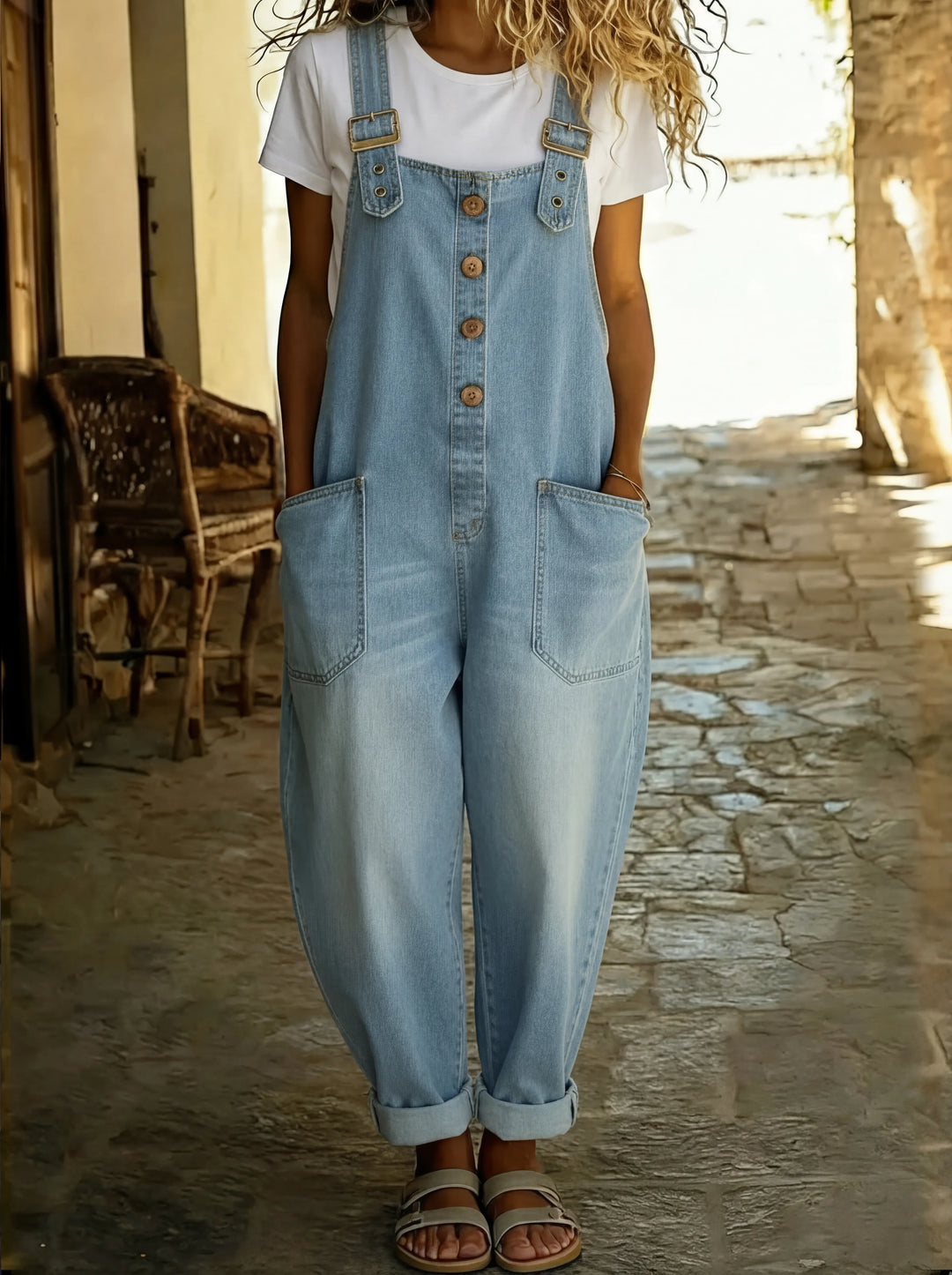 Lefèvre™ Combinaison en denim décontractée avec boucle ajustable.