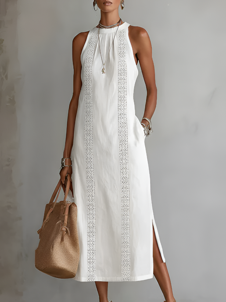 Lefèvre™ Robe midi en lin à col mao