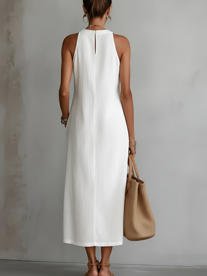 Lefèvre™ Robe midi en lin à col mao