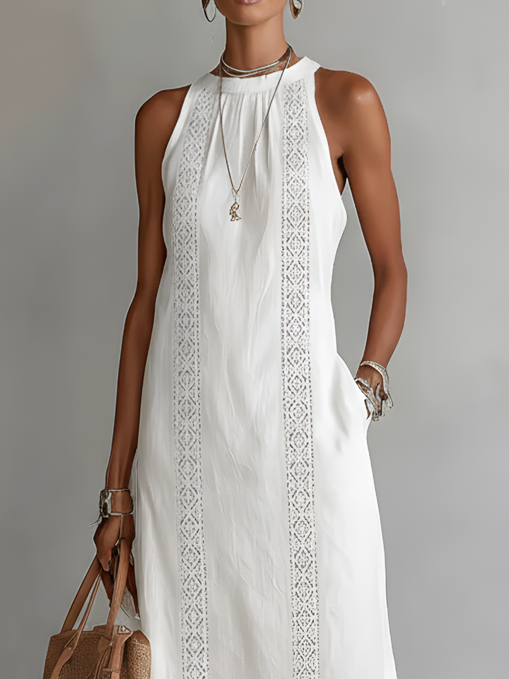 Lefèvre™ Robe midi en lin à col mao