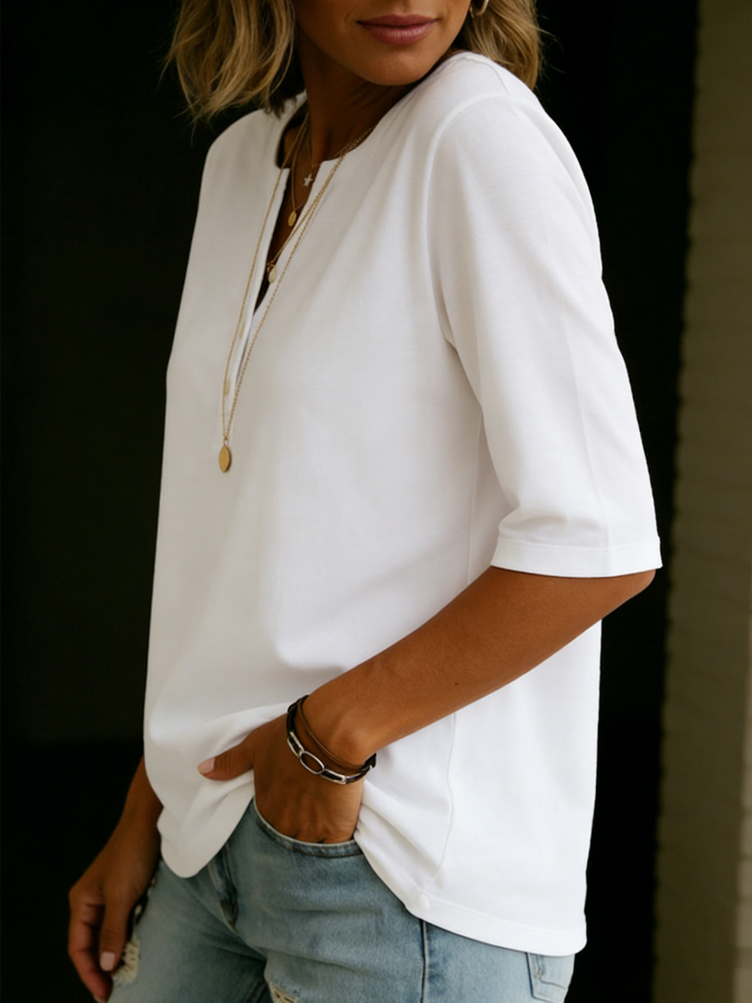 Pauline | Top Henley Buttoned 3/4 Sleeve & Relaxed Fit