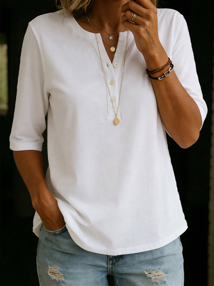 Pauline | Top Henley Buttoned 3/4 Sleeve & Relaxed Fit