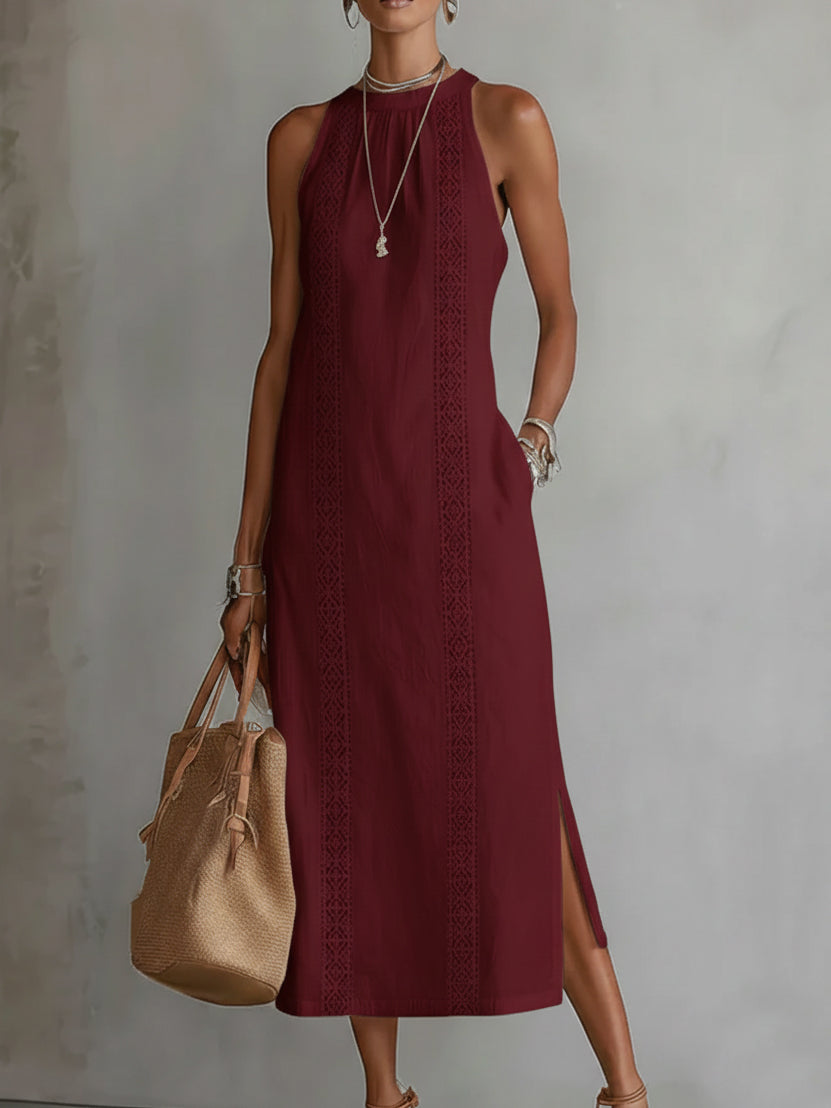 Lefèvre™ Robe midi en lin à col mao