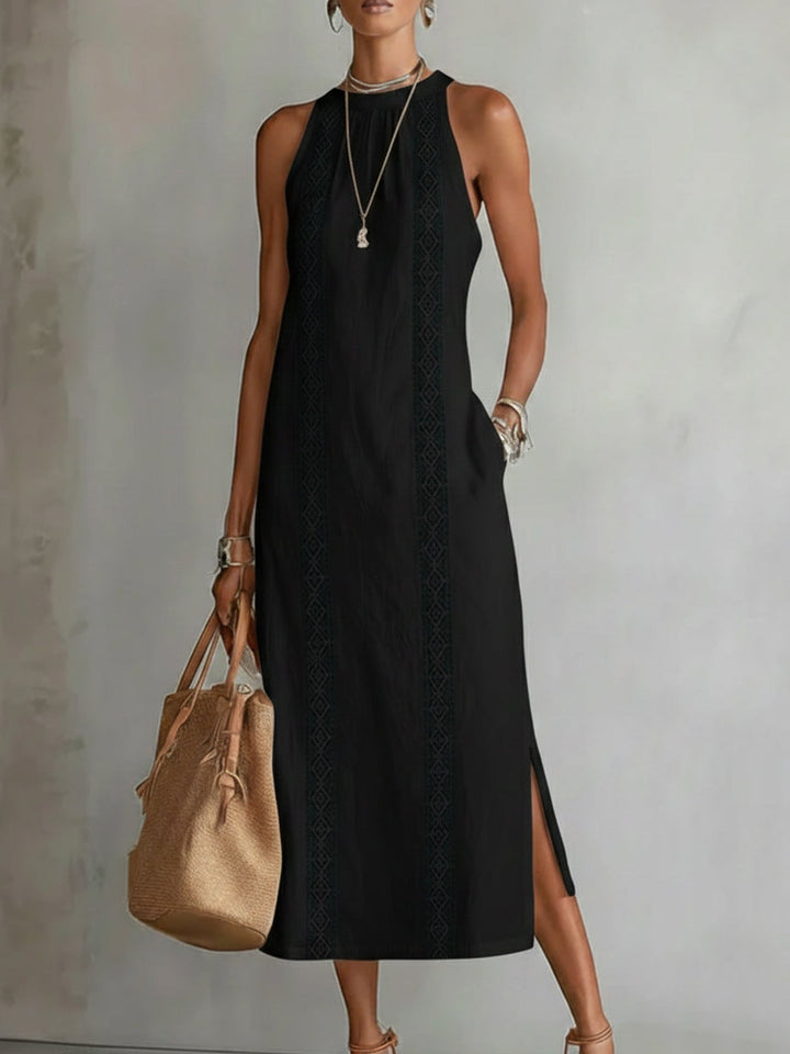 Lefèvre™ Robe midi en lin à col mao