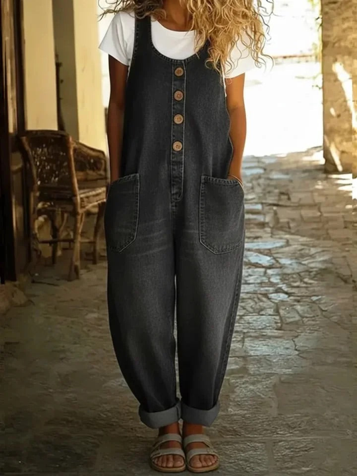 Valentina - Salopette en denim de coton lavé vintage