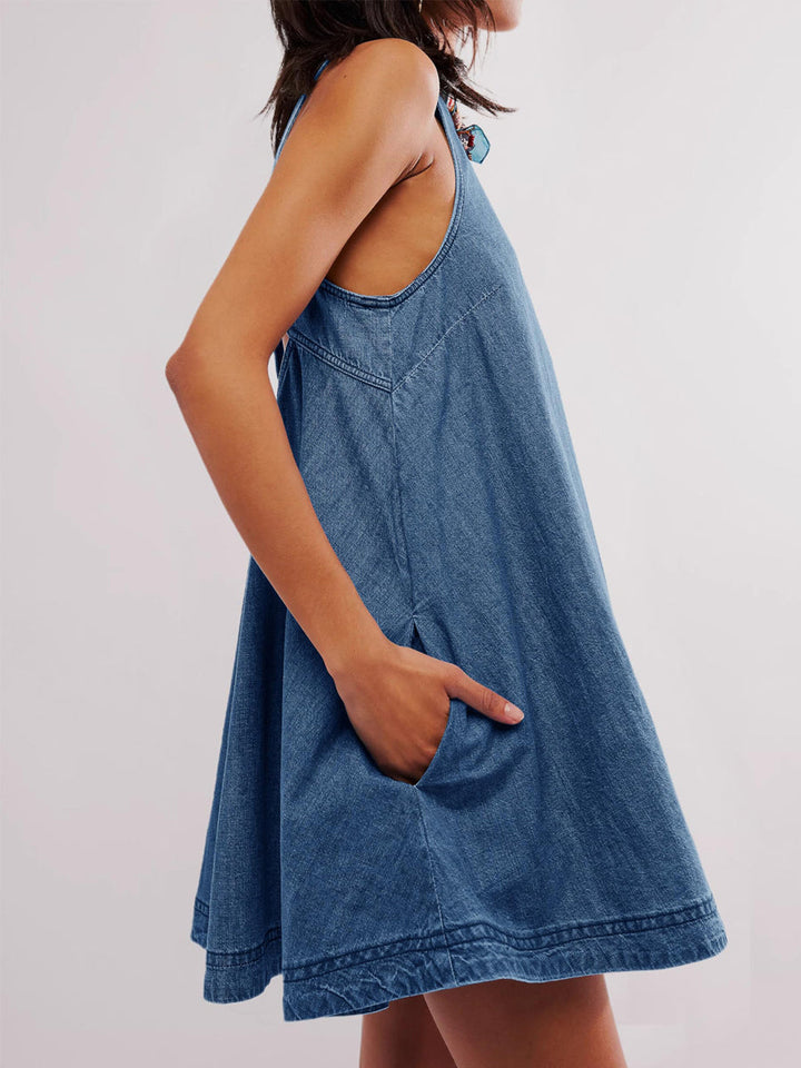Lefèvre  | Robe en jean mini sans manches et dos nu