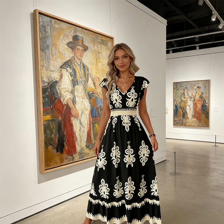 Lefèvre™- Robe maxi baroque avec décolleté en V