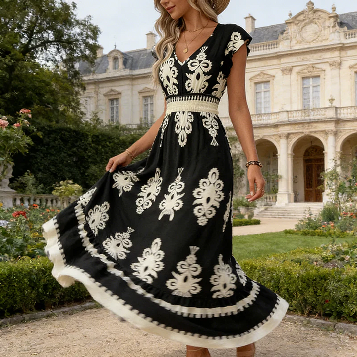 Lefèvre™- Robe maxi baroque avec décolleté en V