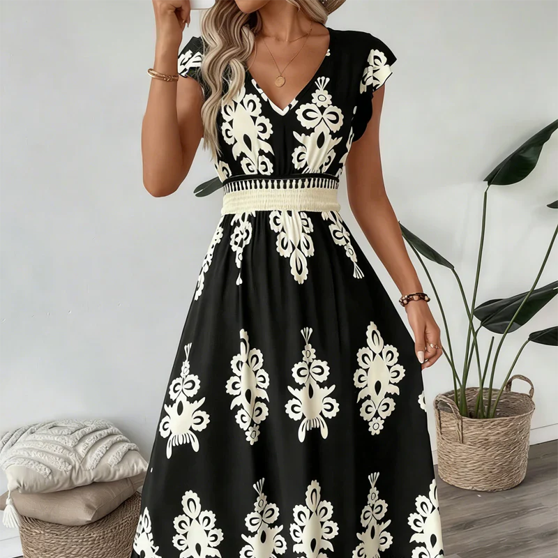 Lefèvre™- Robe maxi baroque avec décolleté en V