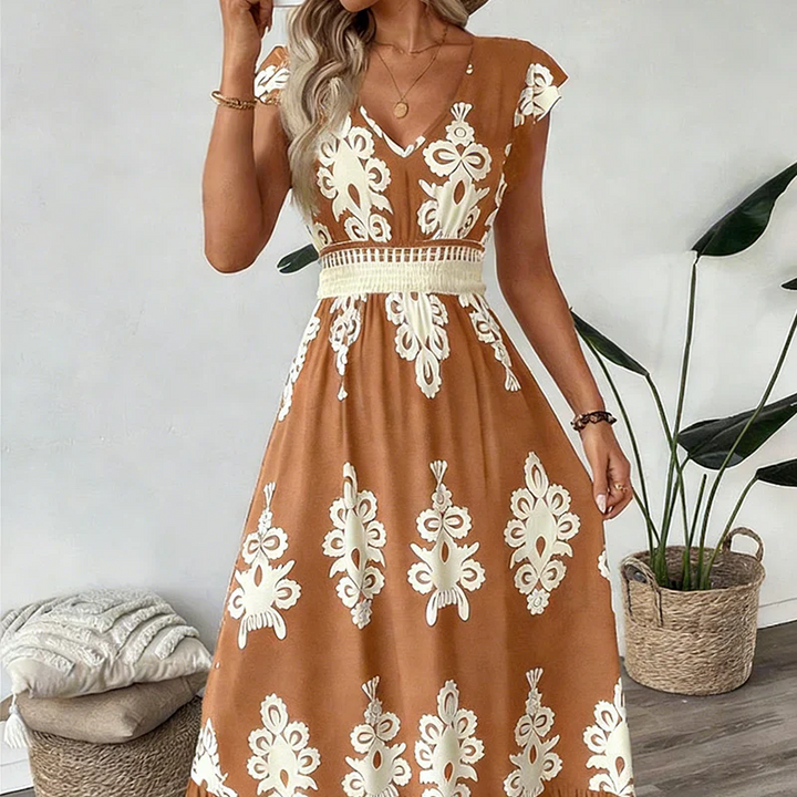 Lefèvre™- Robe maxi baroque avec décolleté en V
