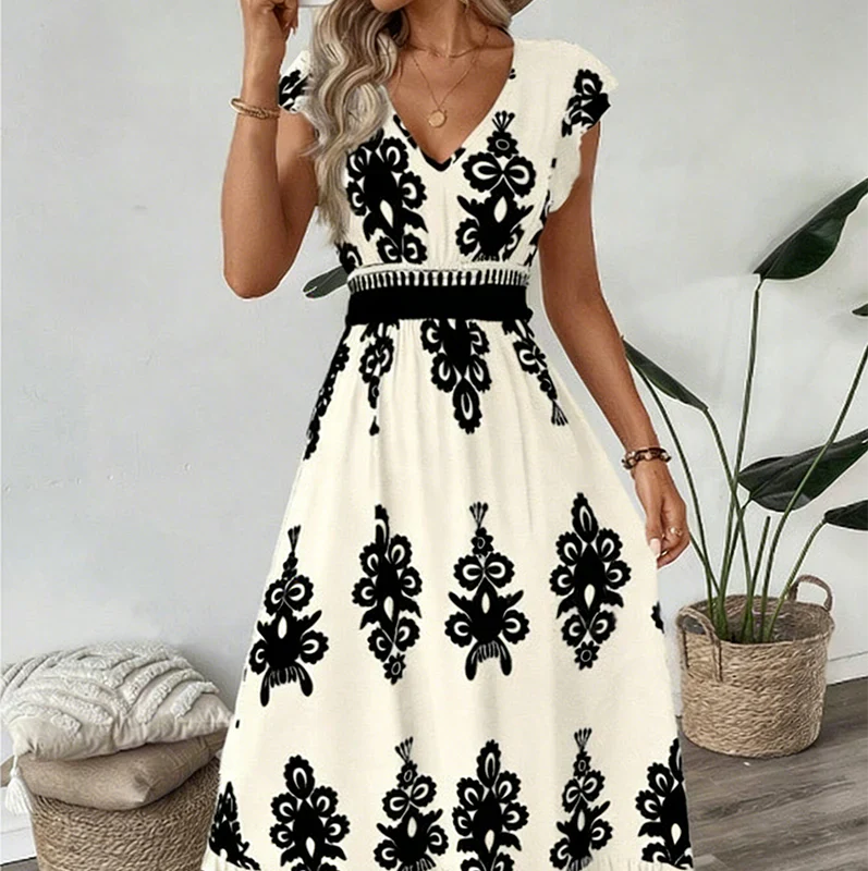 Lefèvre™- Robe maxi baroque avec décolleté en V