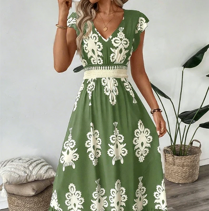Lefèvre™- Robe maxi baroque avec décolleté en V