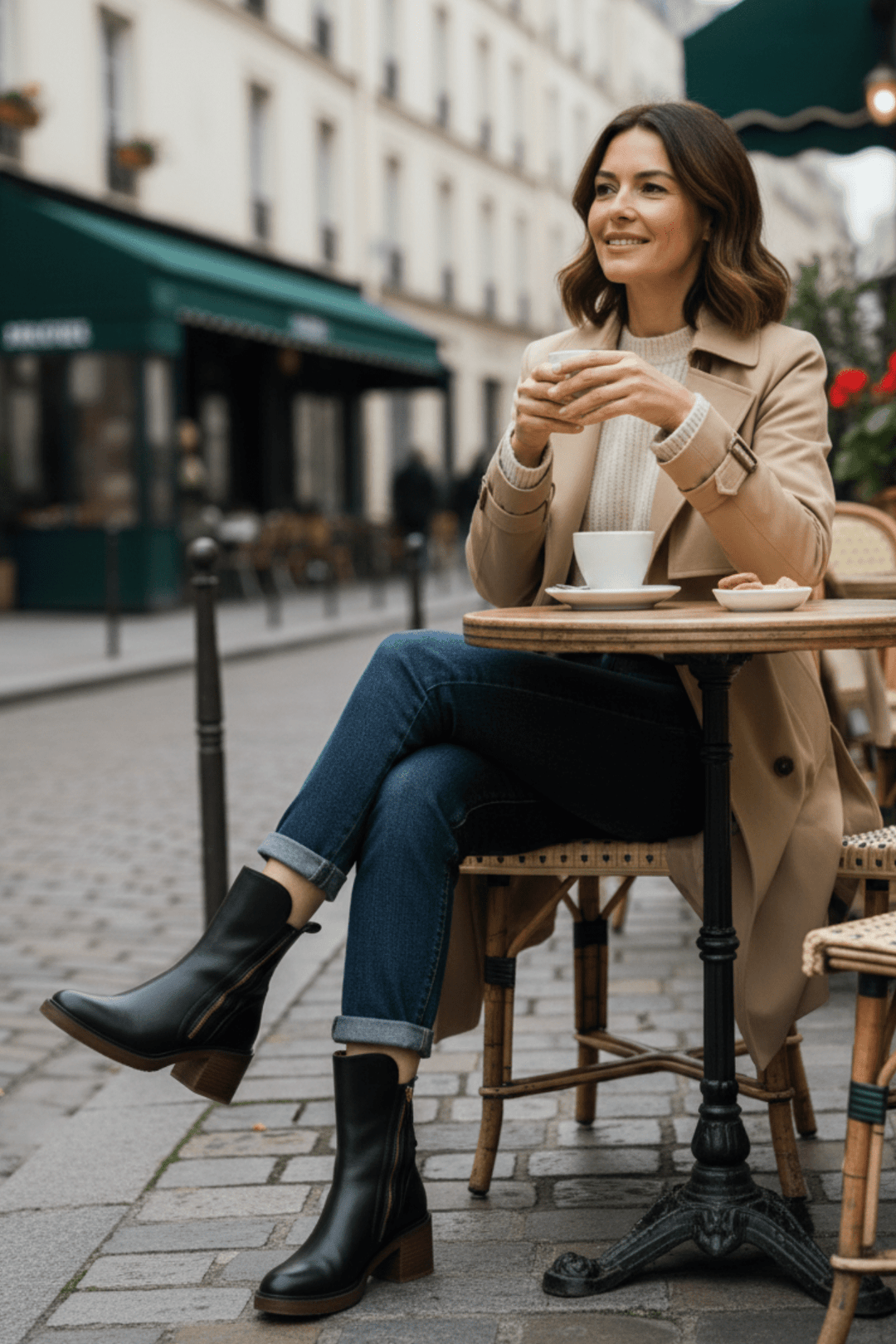 Lefèvre™ Botte en cuir noire avec un talon confortable, élégante et intemporelle