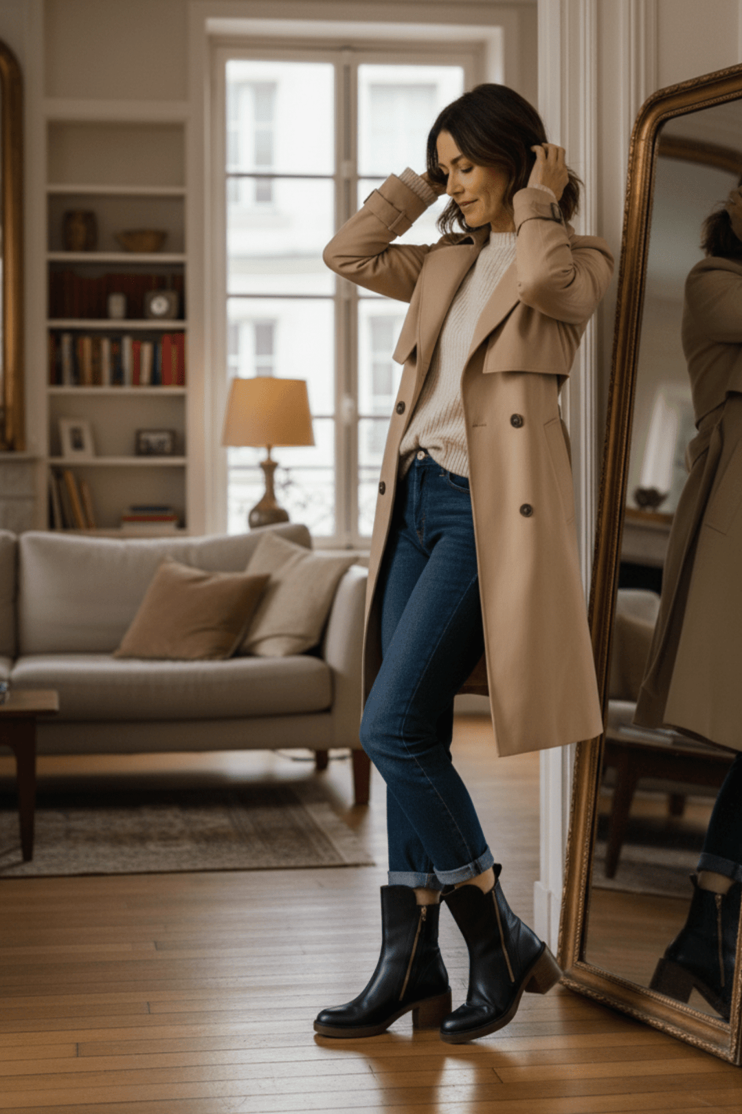 Lefèvre™ Botte en cuir noire avec un talon confortable, élégante et intemporelle